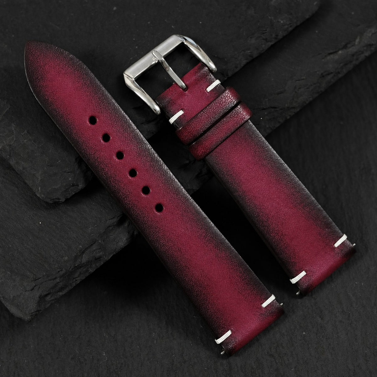 Dark Pink Patina Leather Watch Strap
