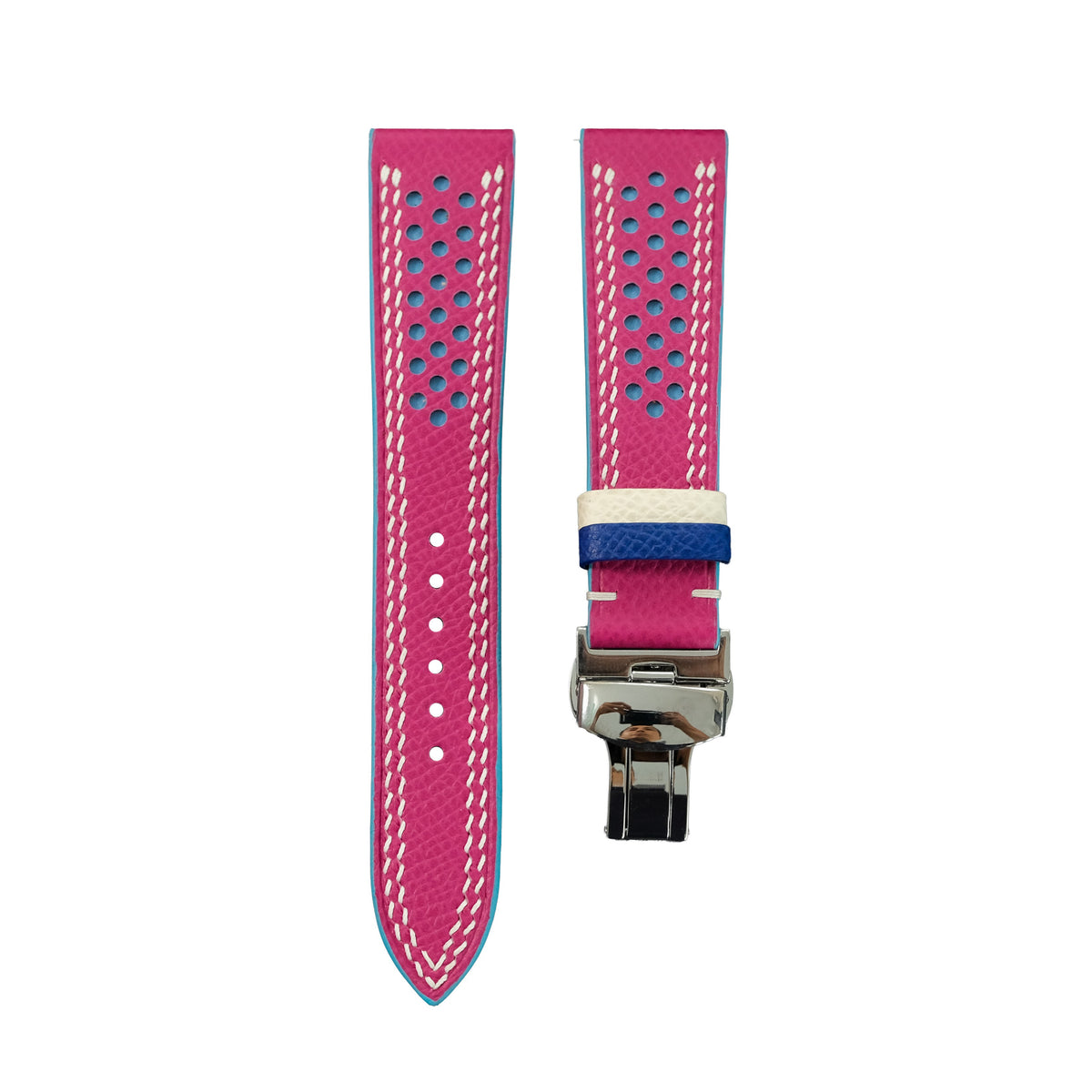 Flat Dark Rose Epsom Calfskin Leather Rally Watch Strap – Blue Racing Holes