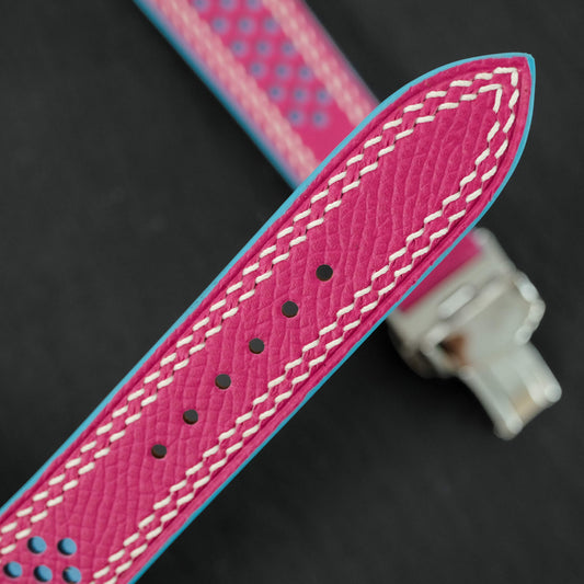 Flat Dark Rose Epsom Calfskin Leather Rally Watch Strap – Blue Racing Holes