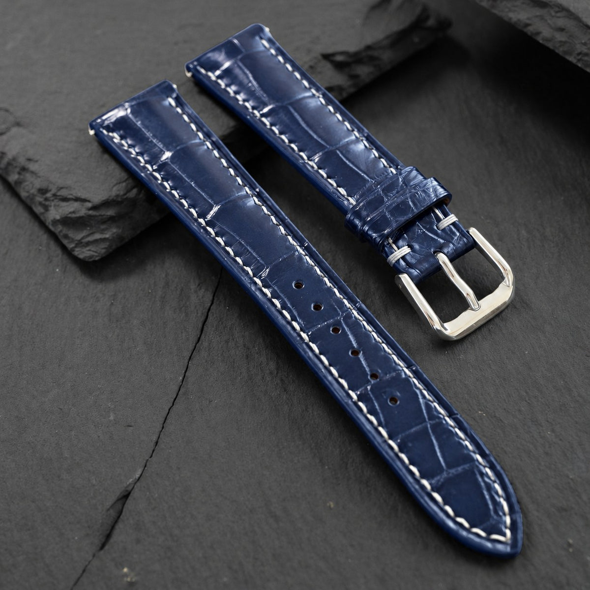 Navy Alligator Leather Watch Strap