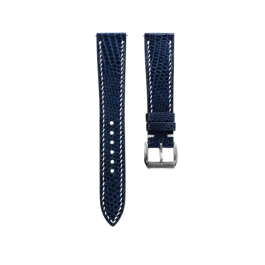 Flat Navy Lizard Leather Watch Strap