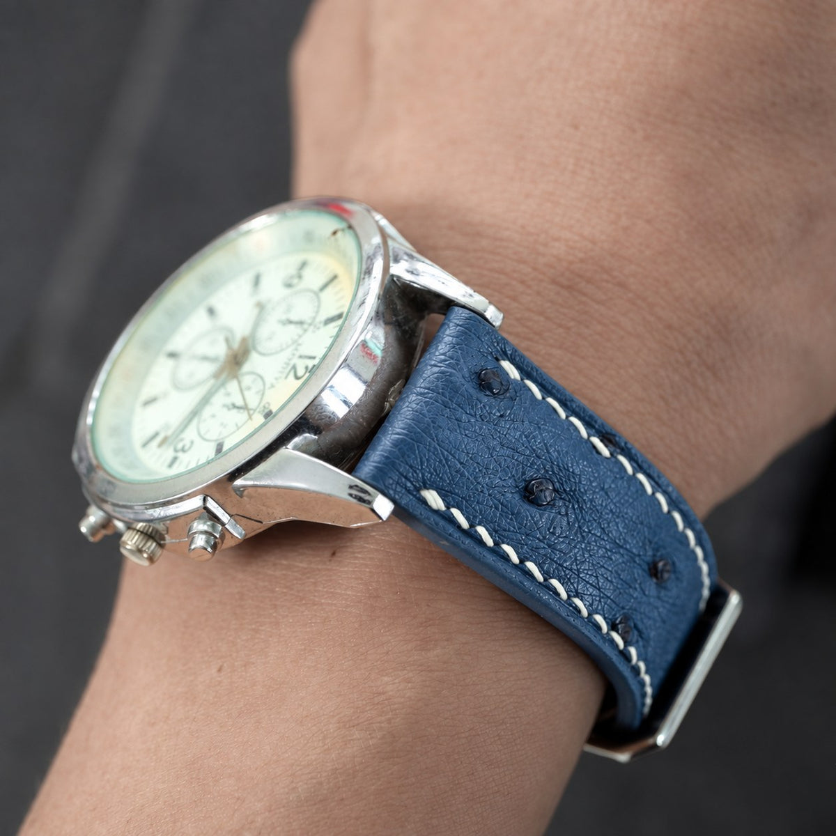 Navy Quill Ostrich Leather Watch Strap