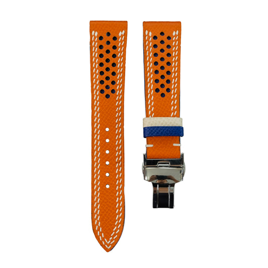 Flat Orange Epsom Calfskin Leather Rally Watch Strap – Blue Racing Holes