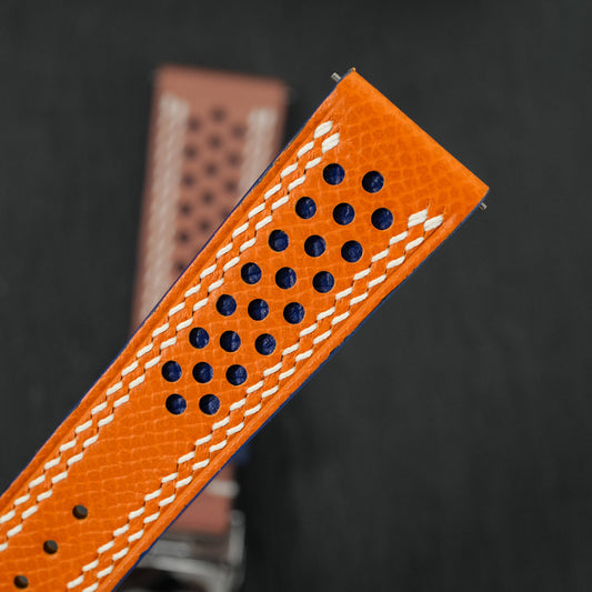 Flat Orange Epsom Calfskin Leather Rally Watch Strap – Blue Racing Holes