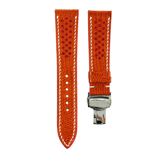 Orange Lizard Leather Rally Watch Strap – Red Racing Holes