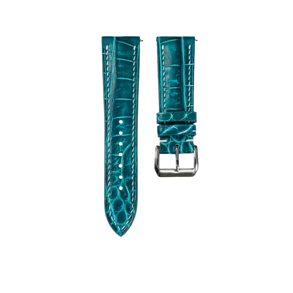 Padded Aqua Patina Alligator Leather Watch Strap