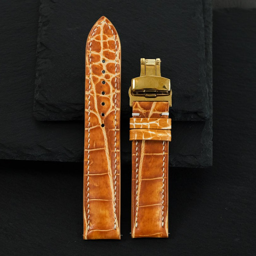 Padded Brown Patina Alligator Leather Watch Strap