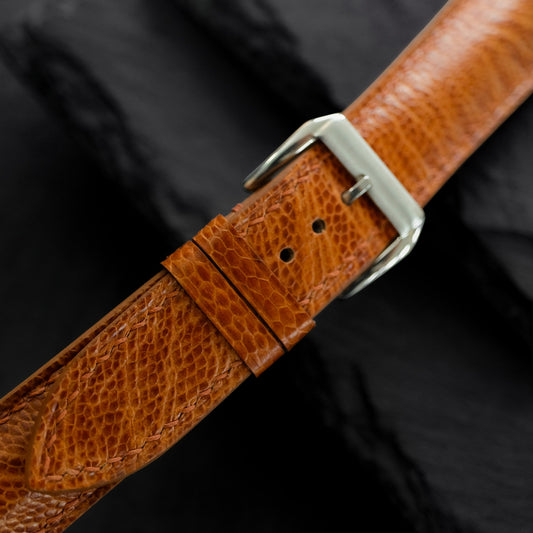 Padded Cognac Ostrich Leg watch strap
