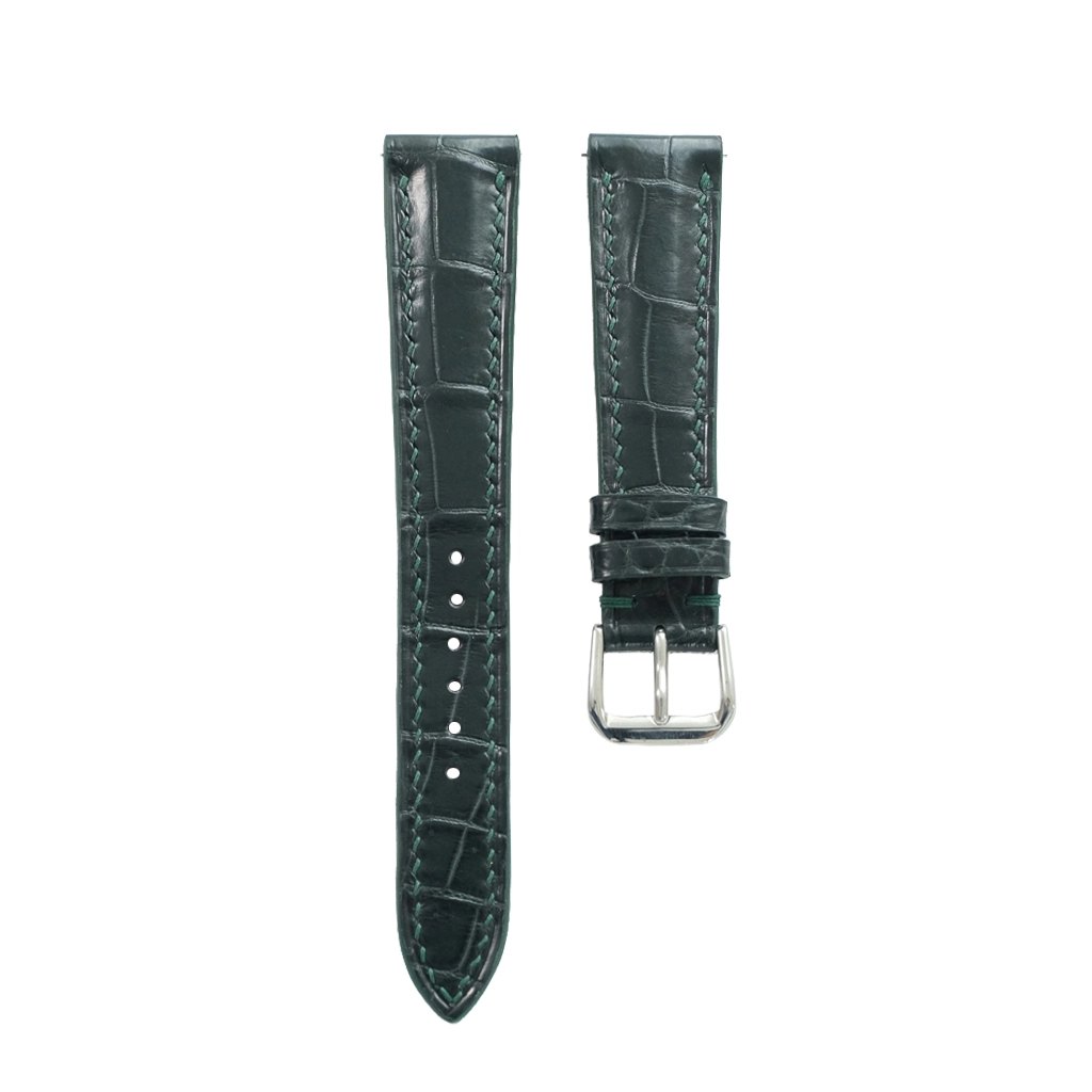 Padded Forest Green Alligator Leather Watch Strap