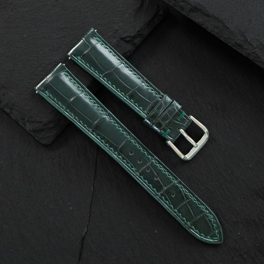 Padded Forest Green Alligator Leather Watch Strap