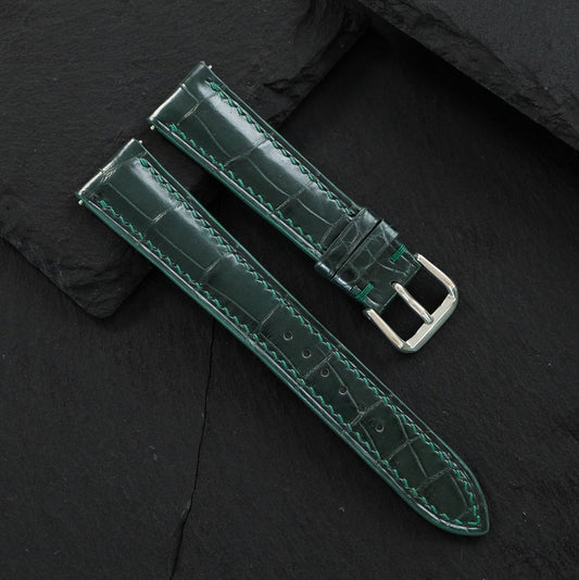 Padded Forest Green Alligator Leather Watch Strap — photo 7