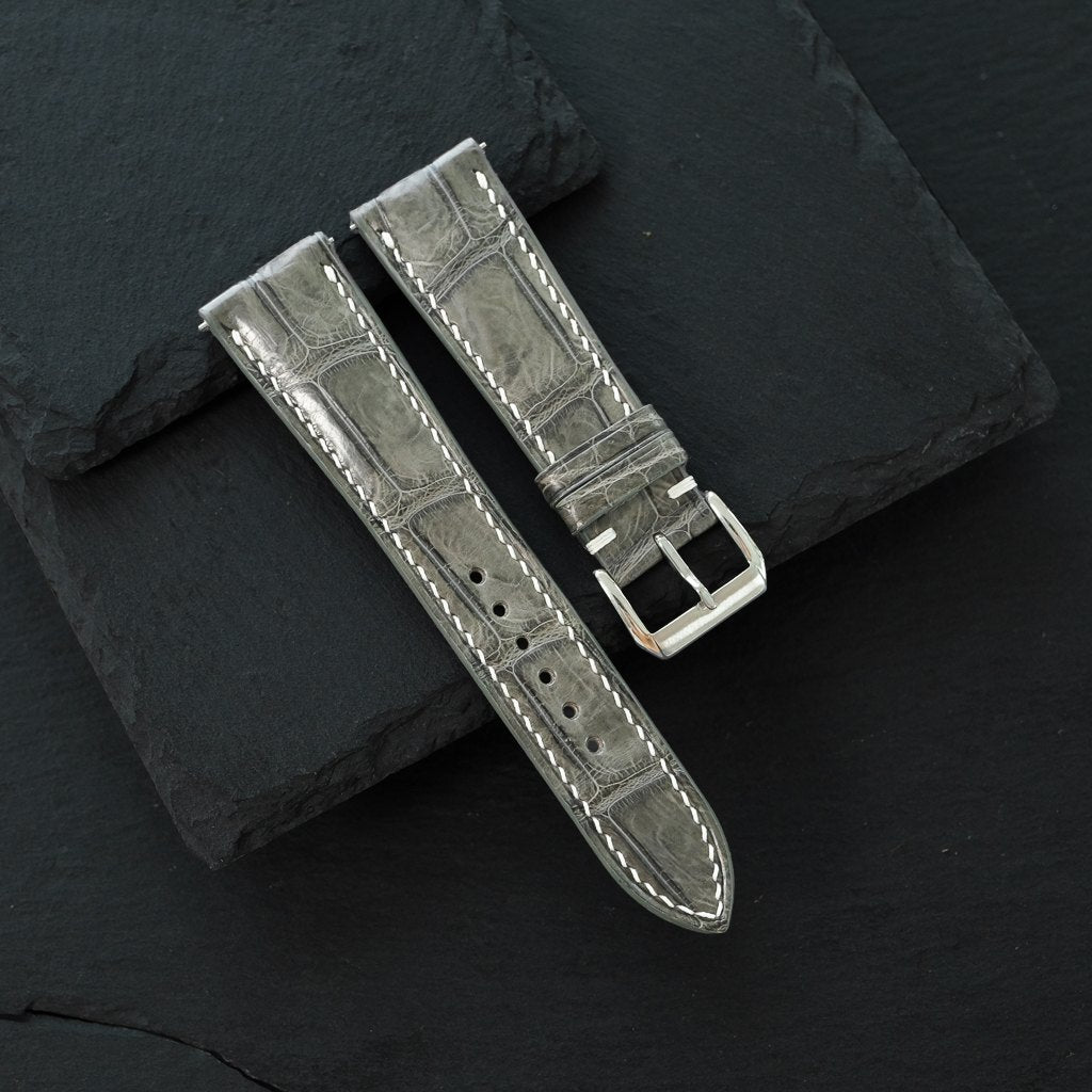Padded Grey Alligator Leather Watch Strap