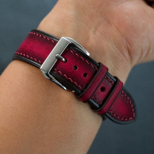 Pink Black Patina Leather Watch Strap