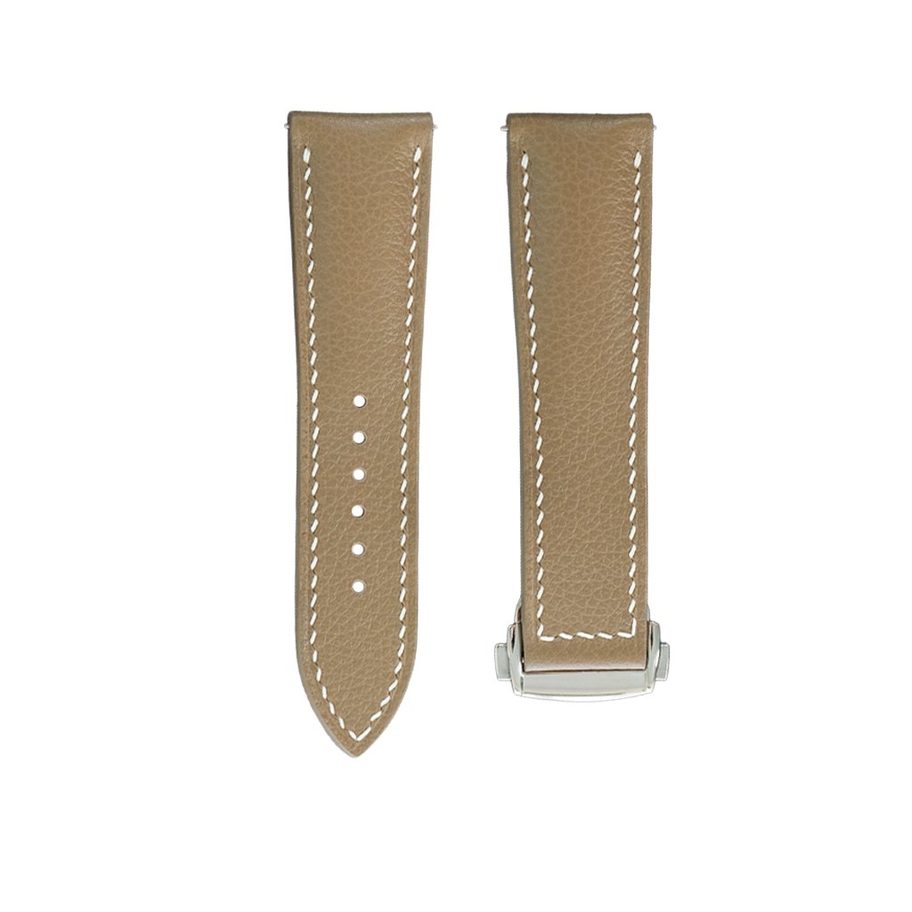 Padded Taupe Togo Calfskin Leather Watch Strap