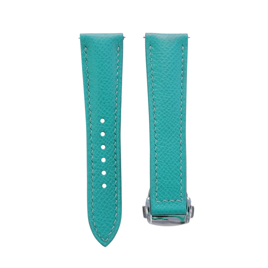 Padded Turquoise Epsom Calfskin Watch Strap with Deployant Clasp — photo 1
