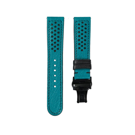 Padded Turquoise Ostrich Leather Rally Watch Strap — photo 4