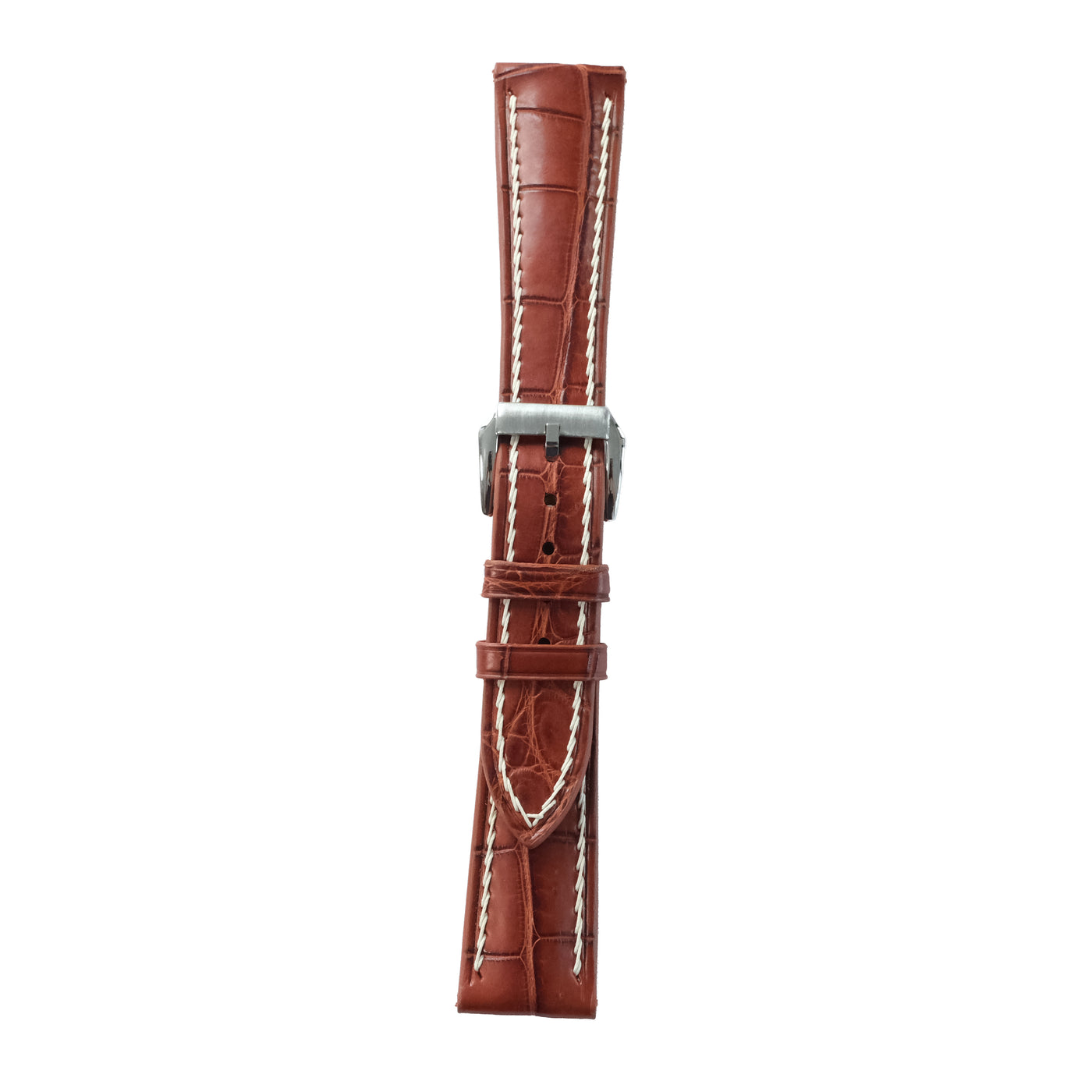 Flat Cognac Alligator Leather Watch Strap