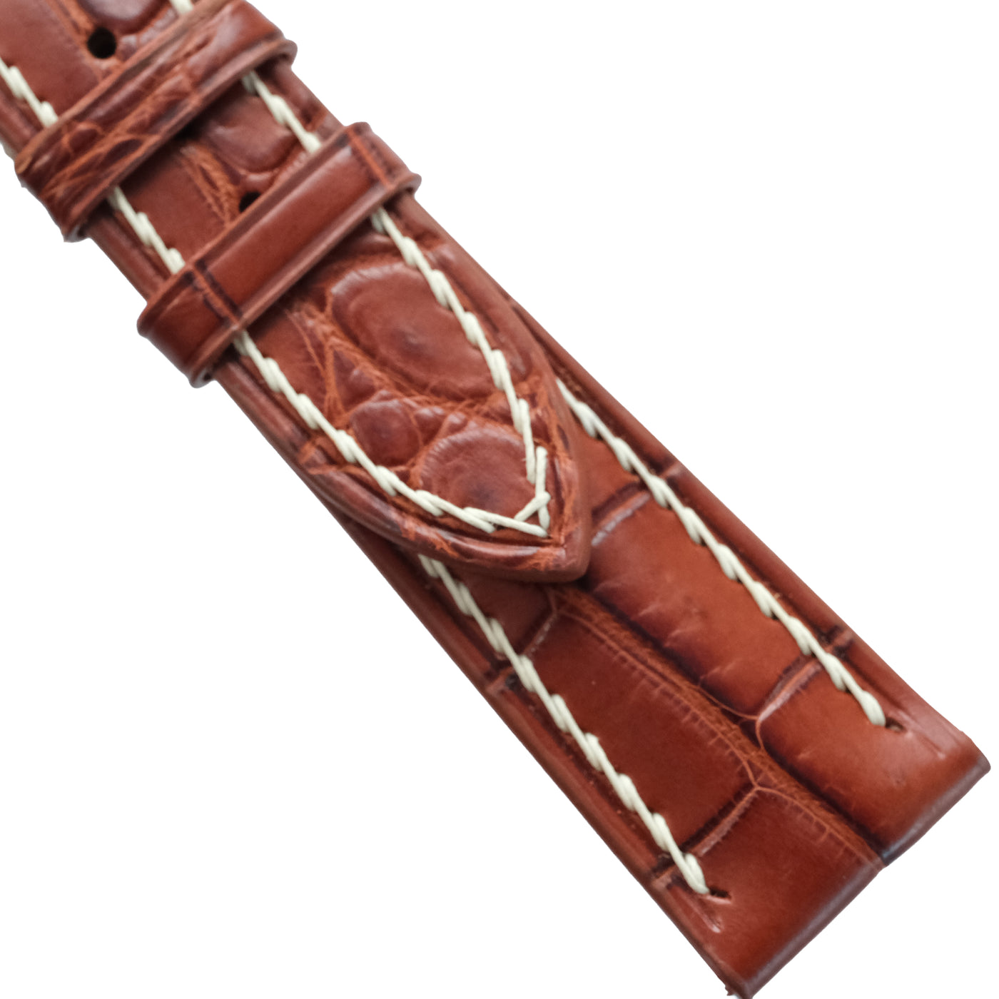 Flat Cognac Alligator Leather Watch Strap