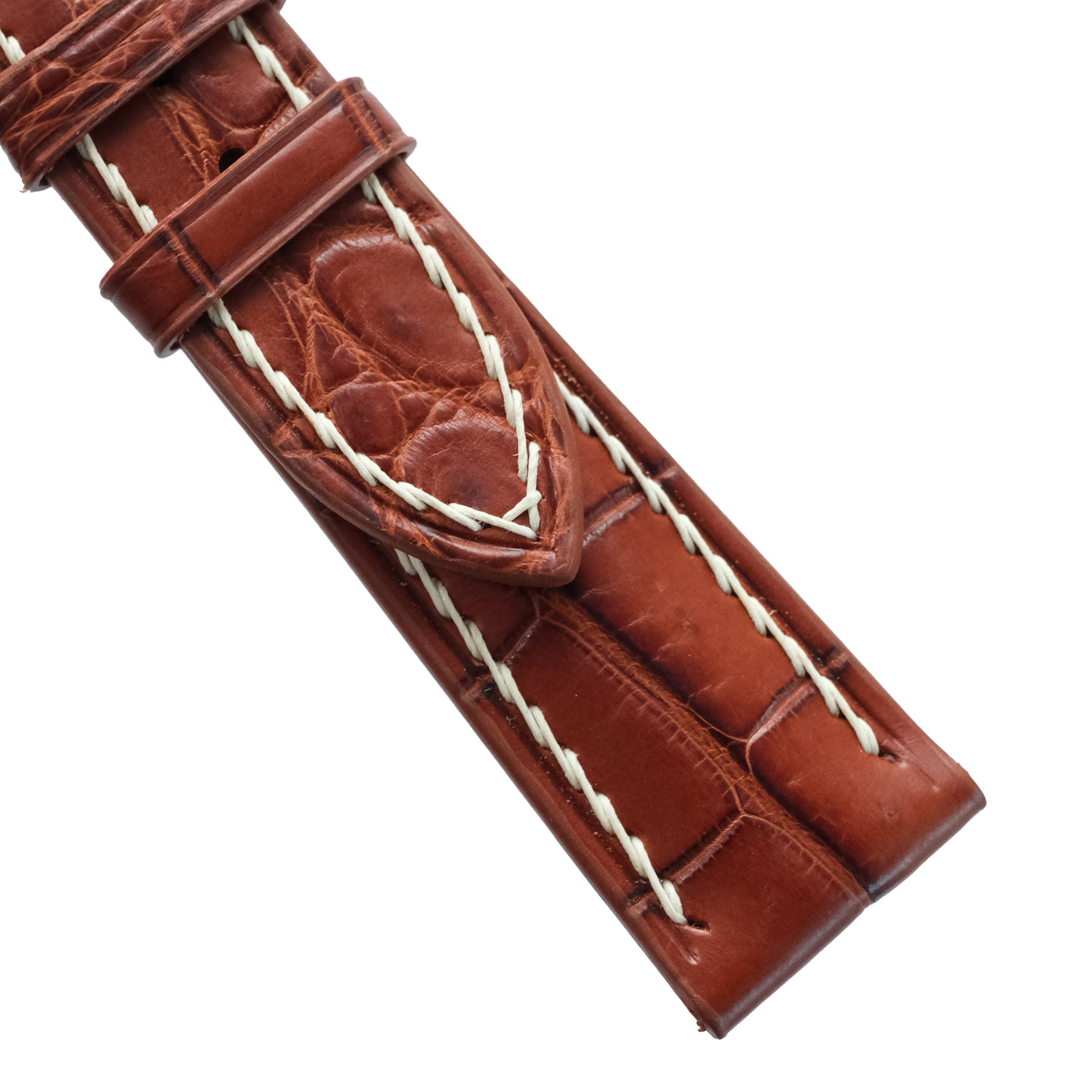 Flat Cognac Alligator Leather Watch Strap