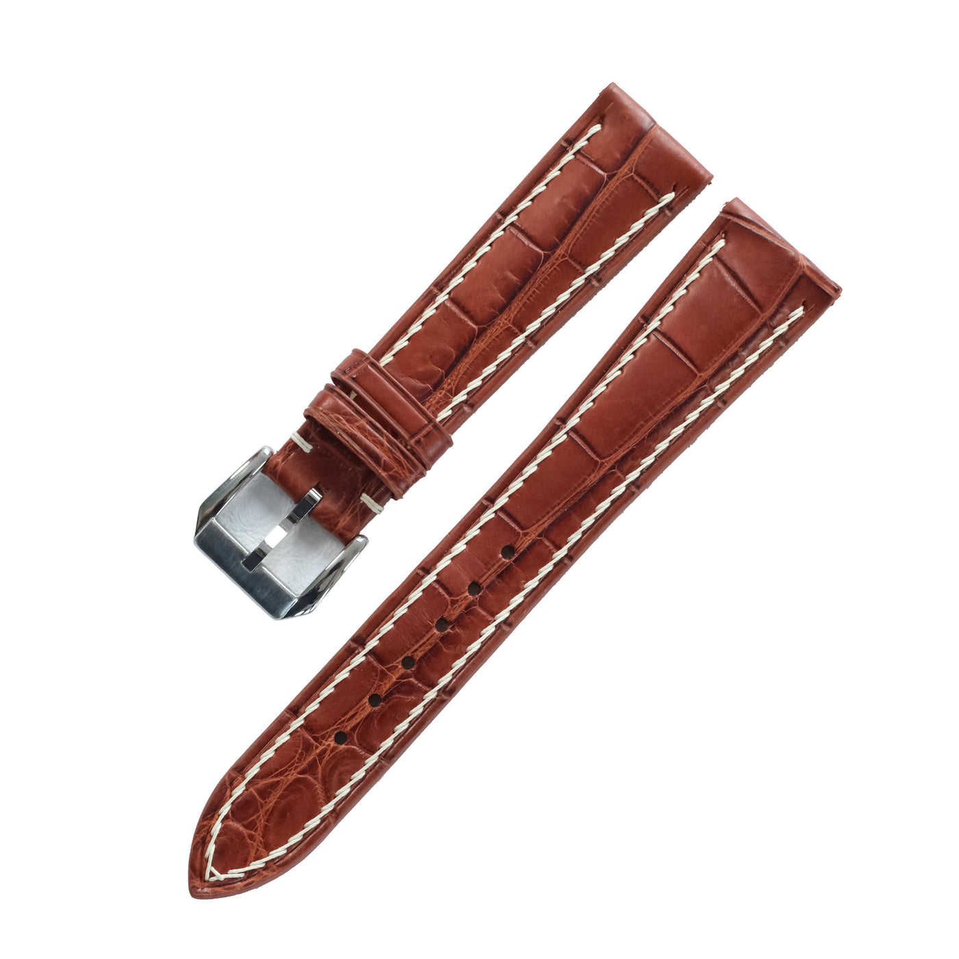 Flat Cognac Alligator Leather Watch Strap