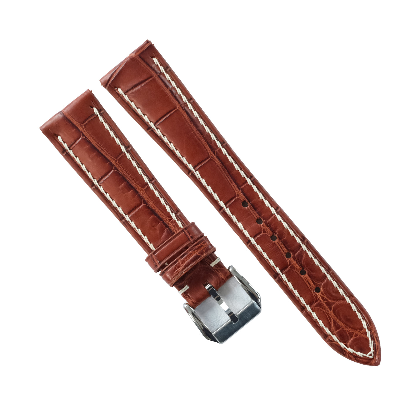 Flat Cognac Alligator Leather Watch Strap