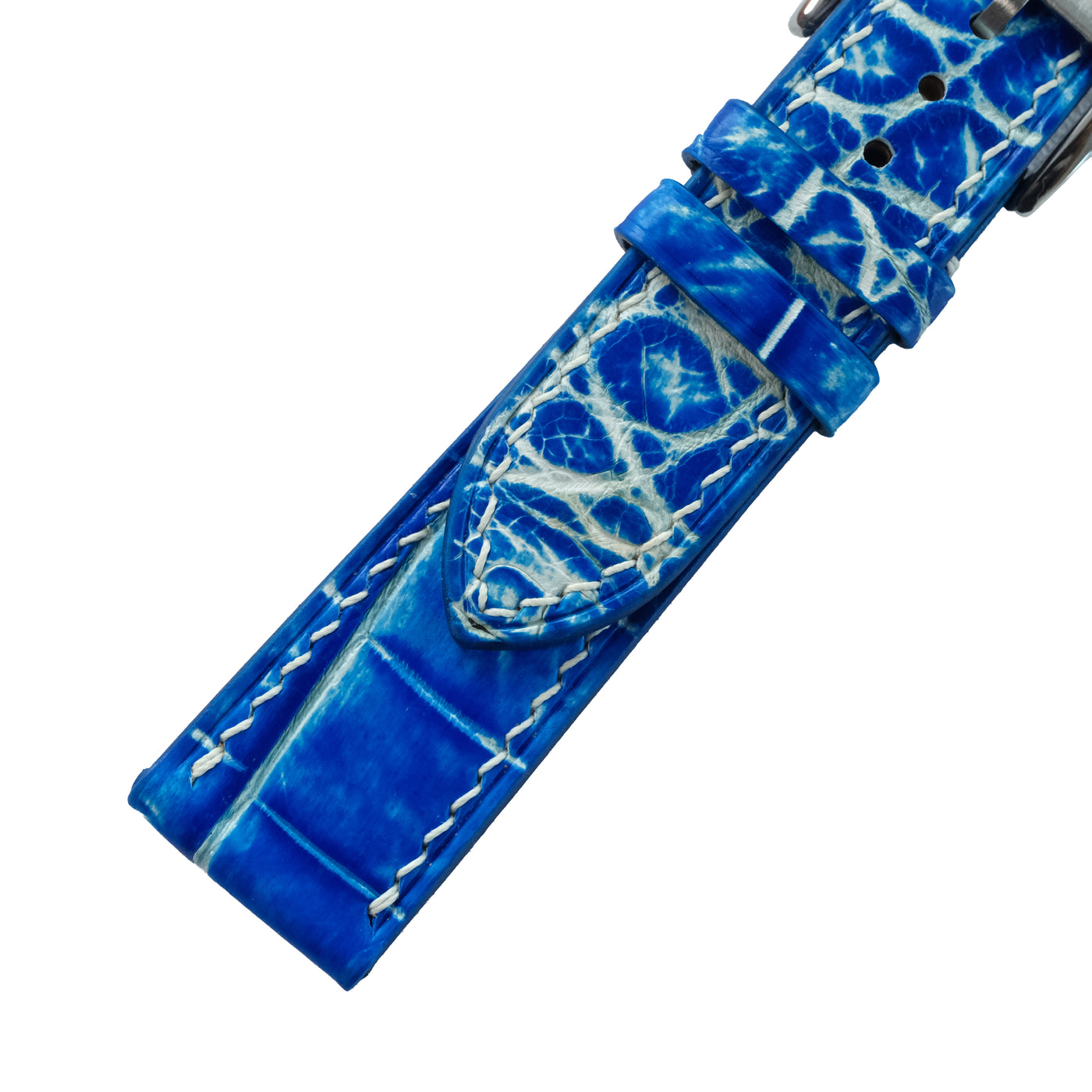 Flat Ocean Blue Alligator Leather Watch Strap