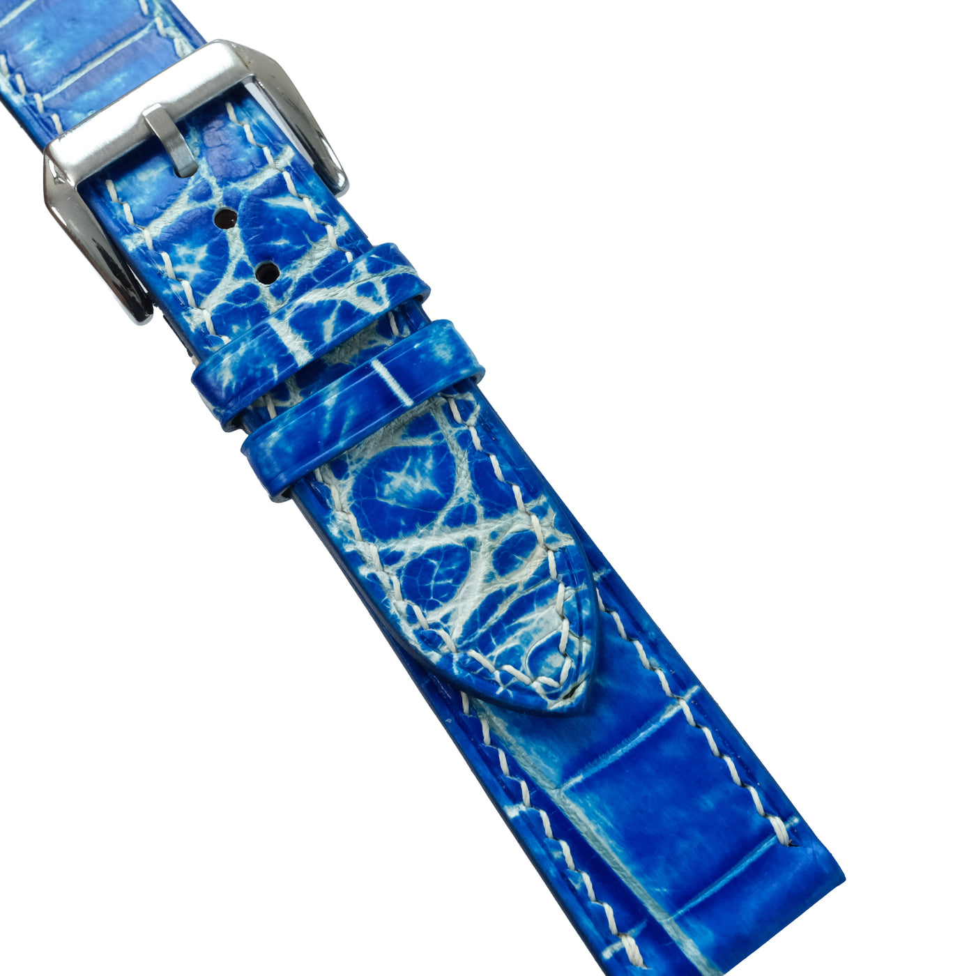 Flat Ocean Blue Alligator Leather Watch Strap