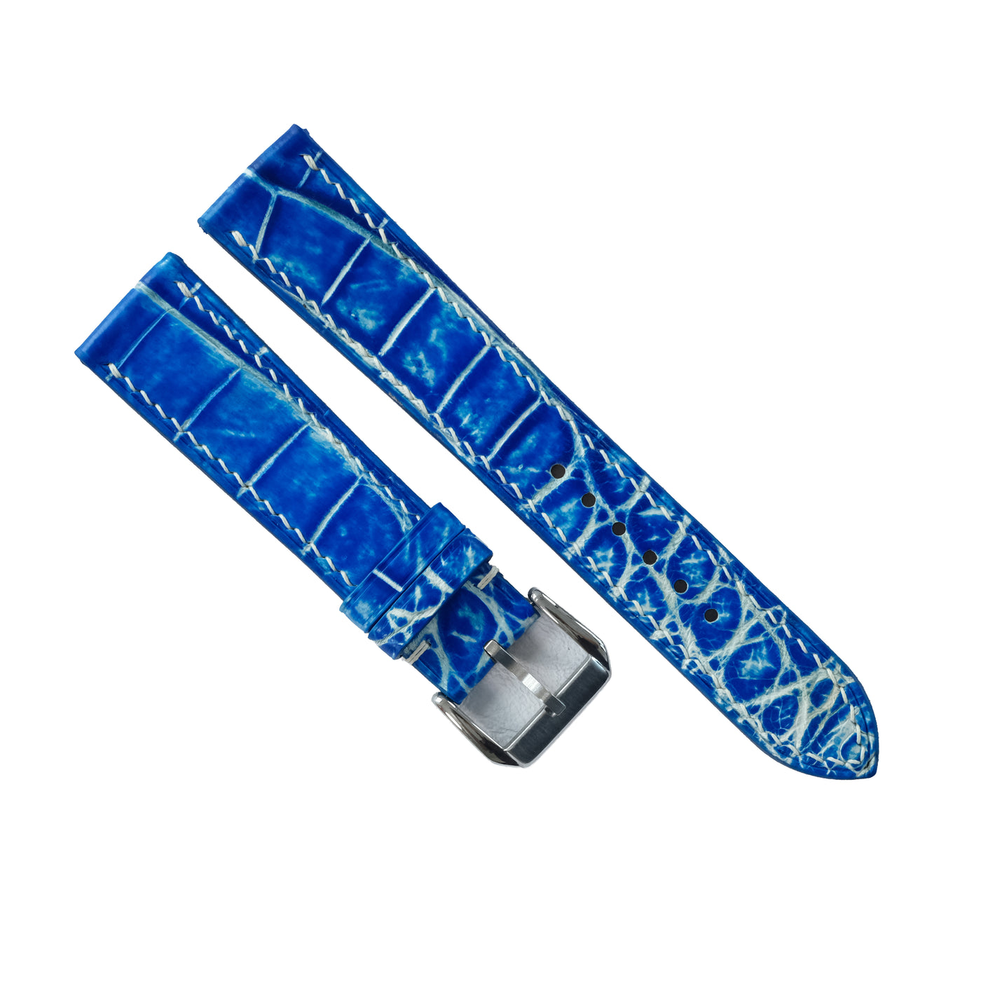 Flat Ocean Blue Alligator Leather Watch Strap