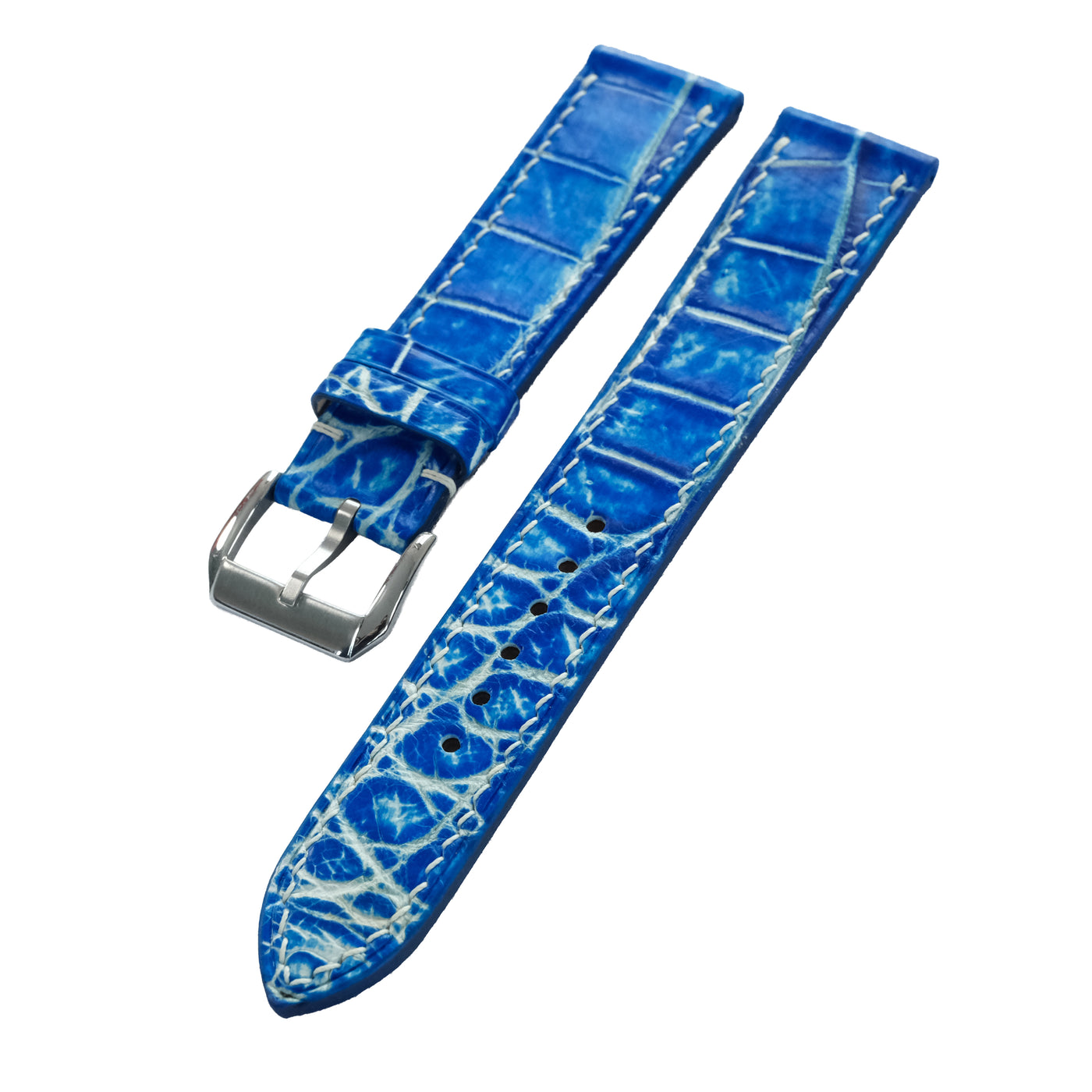Flat Ocean Blue Alligator Leather Watch Strap