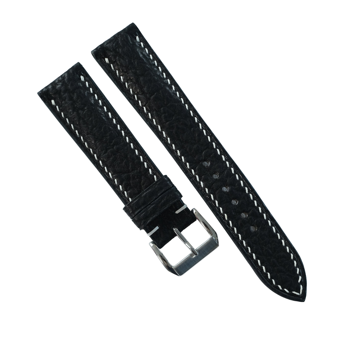 Flat Black Cowhide Leather Watch Strap