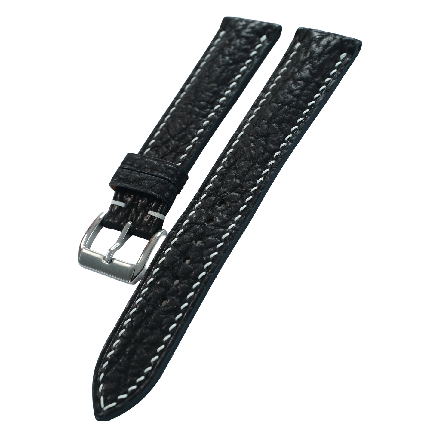Flat Black Cowhide Leather Watch Strap