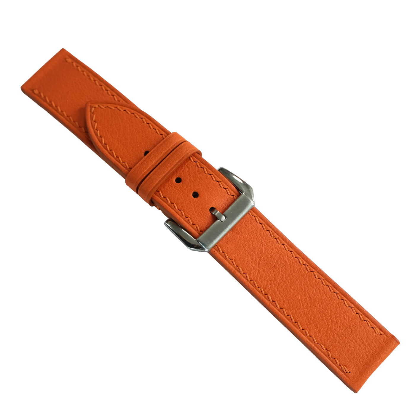 Flat Orange Cowhide Leather Watch Strap