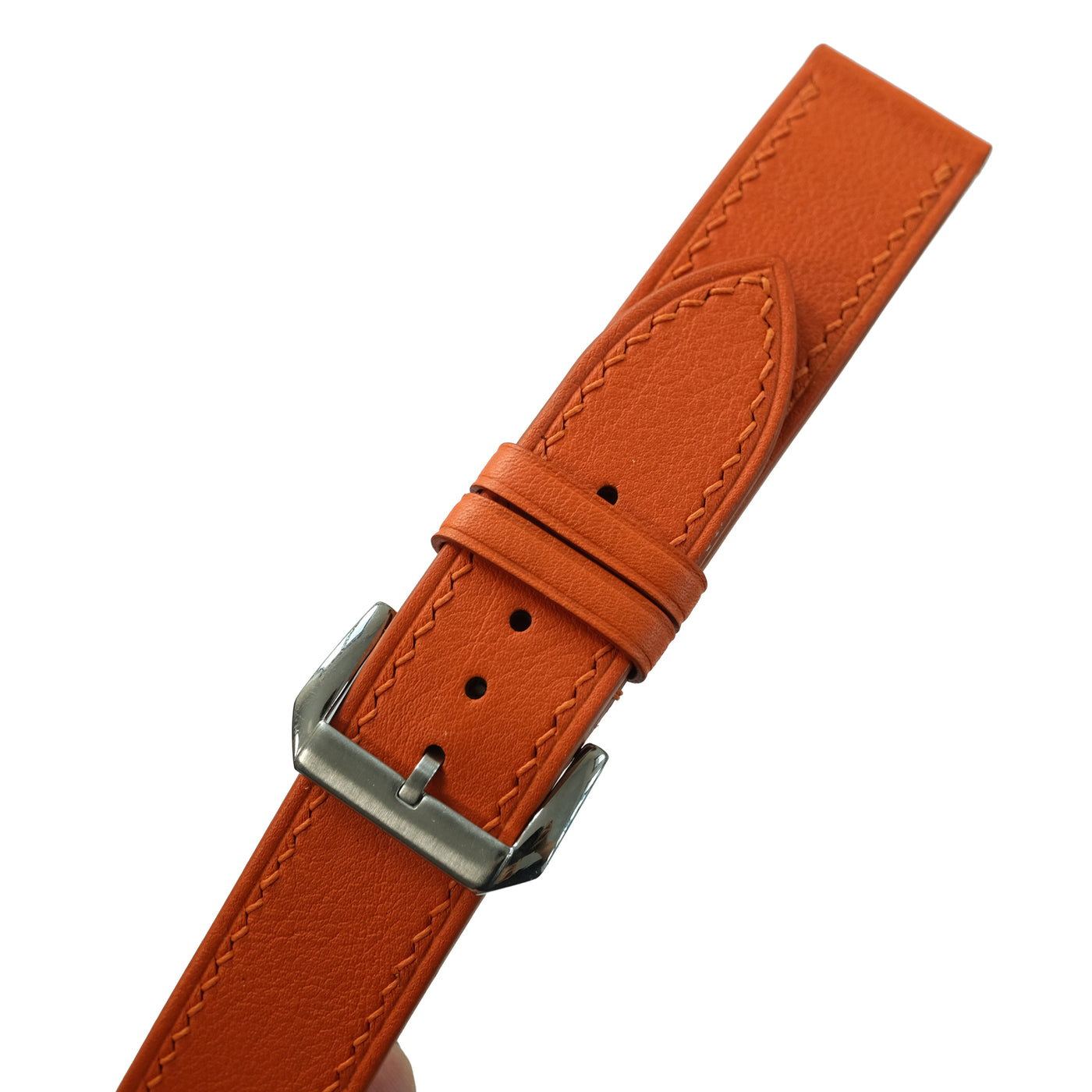 Flat Orange Cowhide Leather Watch Strap
