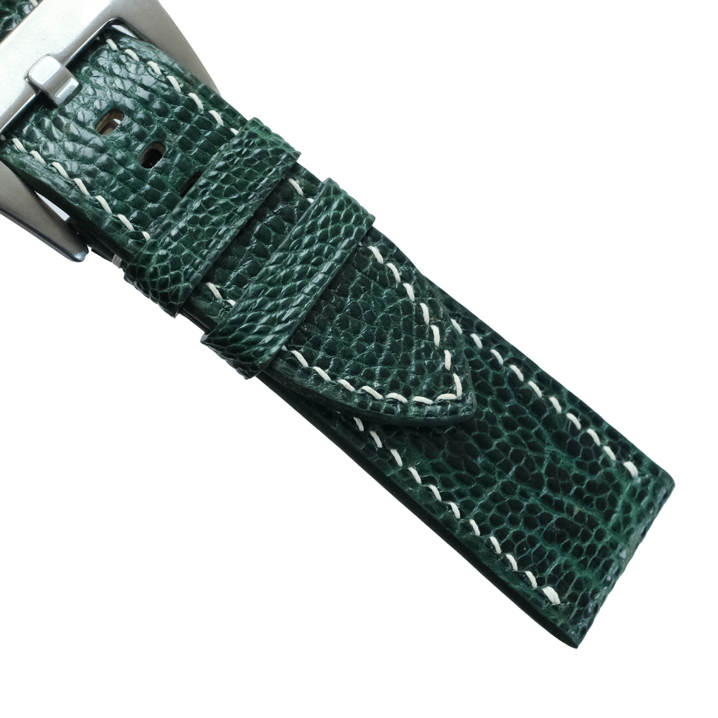 Flat Forest Green Lizard Leather Watch Strap