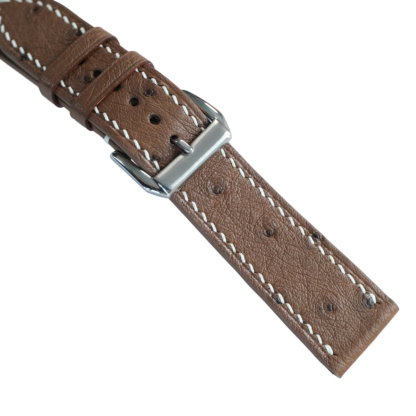 Flat Brown Ostrich Leather Watch Strap