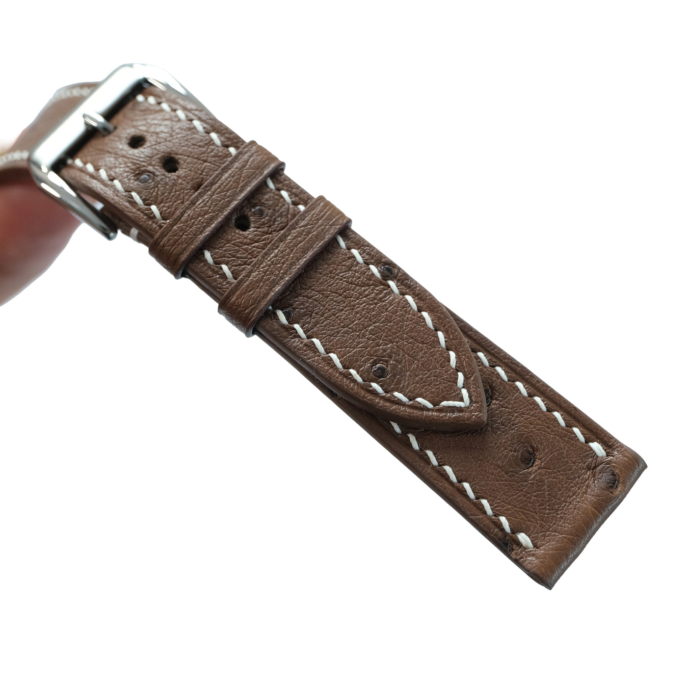 Flat Brown Ostrich Leather Watch Strap