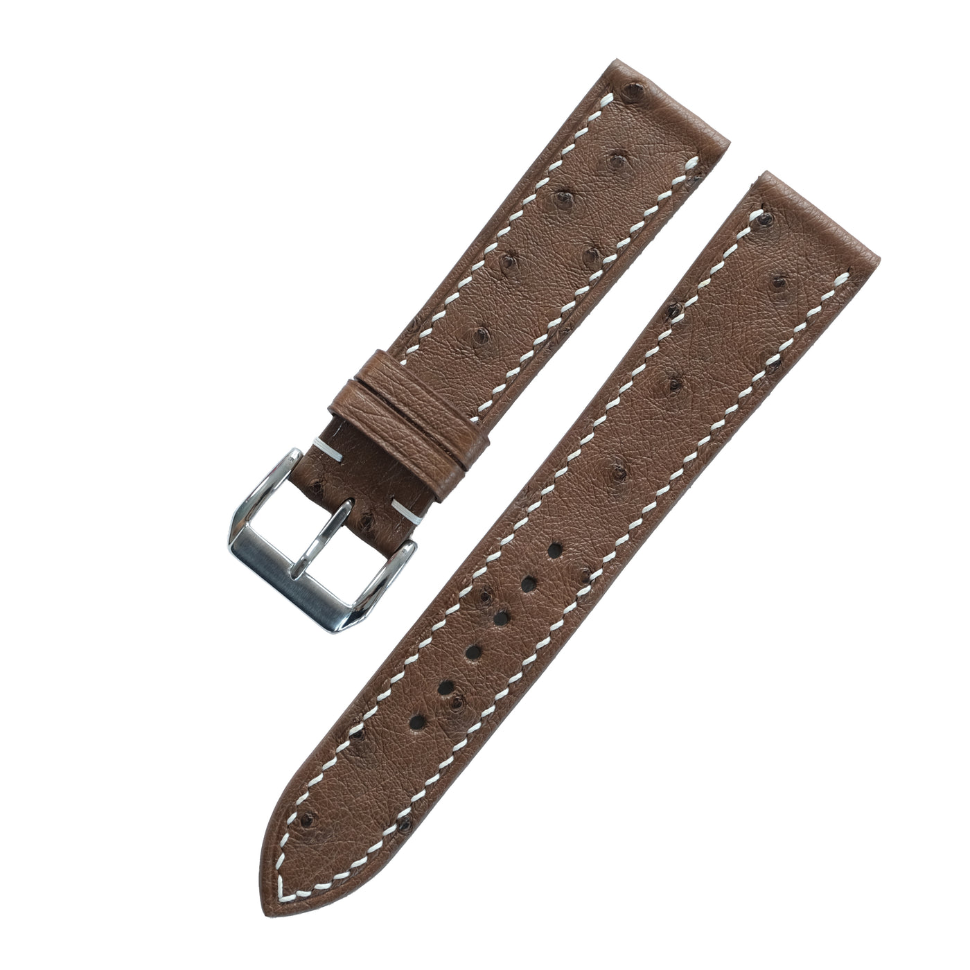Flat Brown Ostrich Leather Watch Strap