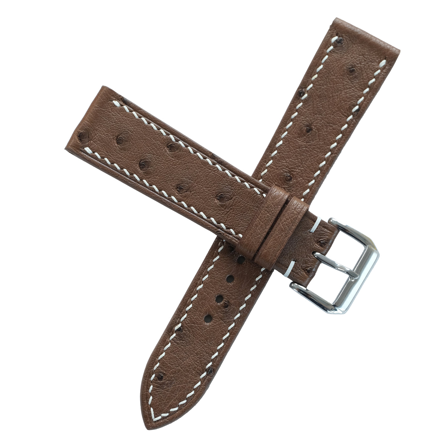 Flat Brown Ostrich Leather Watch Strap