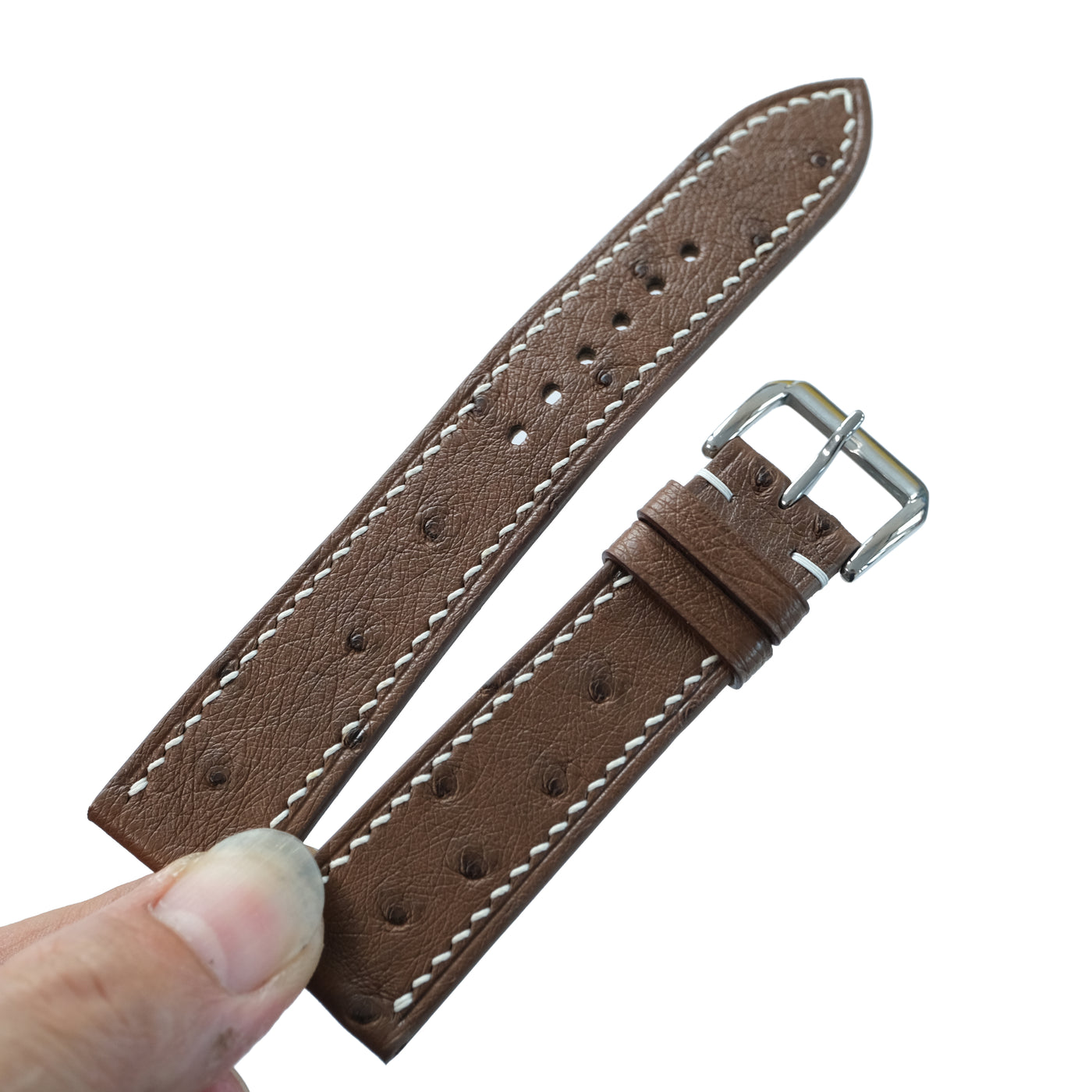 Flat Brown Ostrich Leather Watch Strap