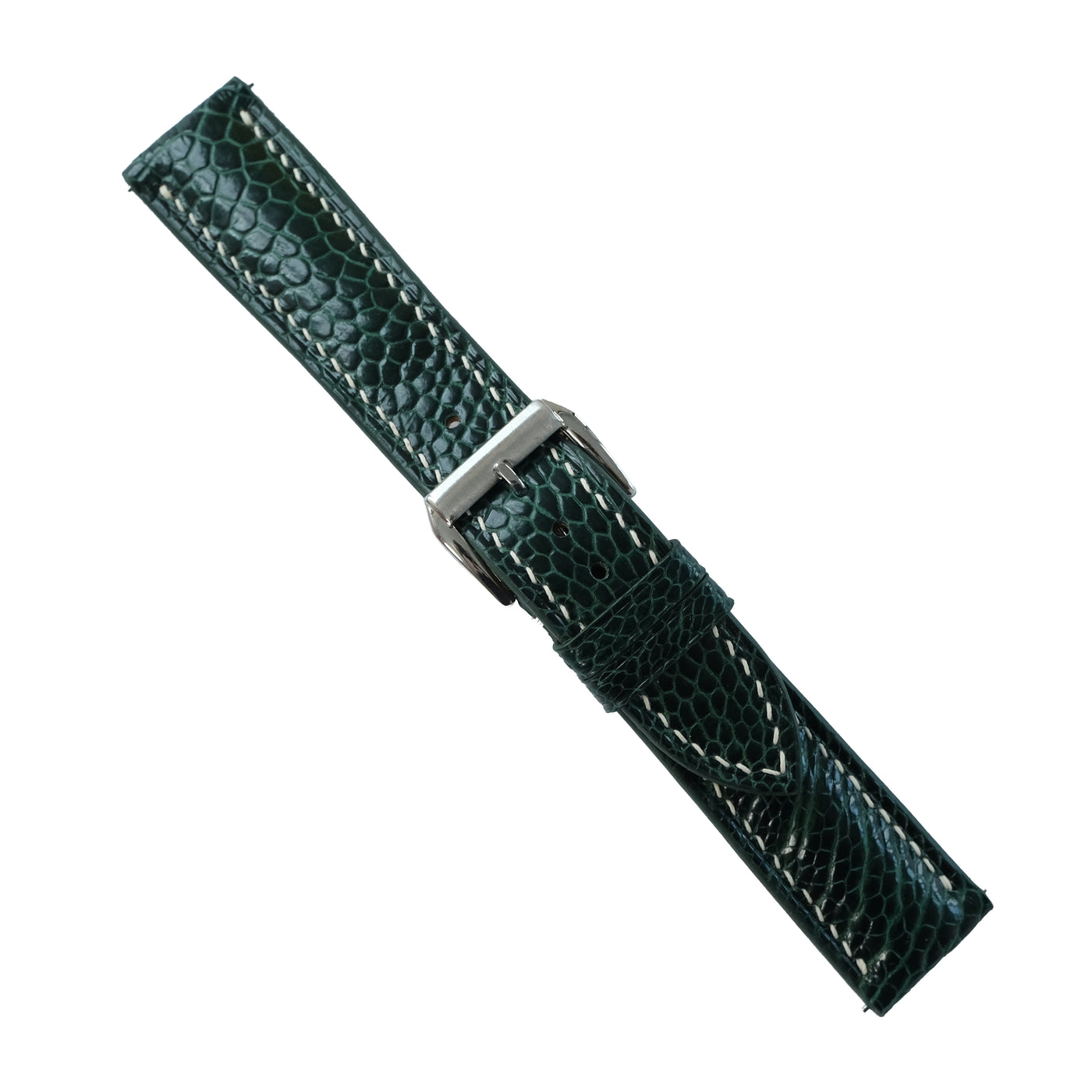 Flat Forest Green Ostrich Leg Leather Watch Strap