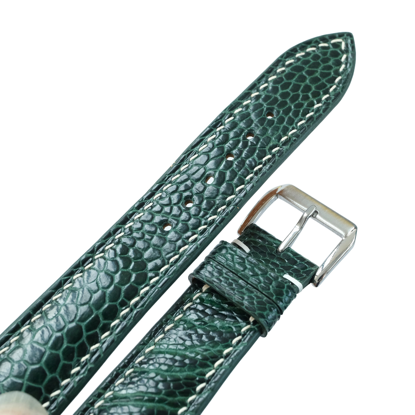 Flat Forest Green Ostrich Leg Leather Watch Strap