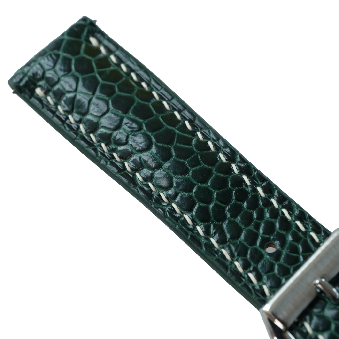 Flat Forest Green Ostrich Leg Leather Watch Strap