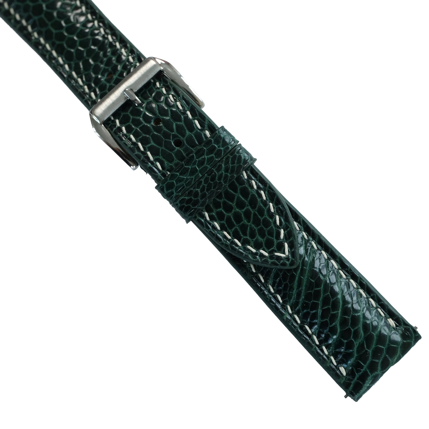 Flat Forest Green Ostrich Leg Leather Watch Strap