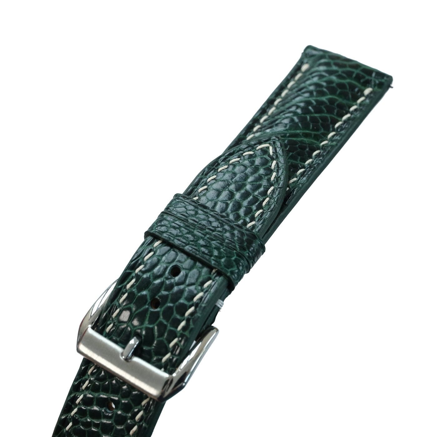 Flat Forest Green Ostrich Leg Leather Watch Strap