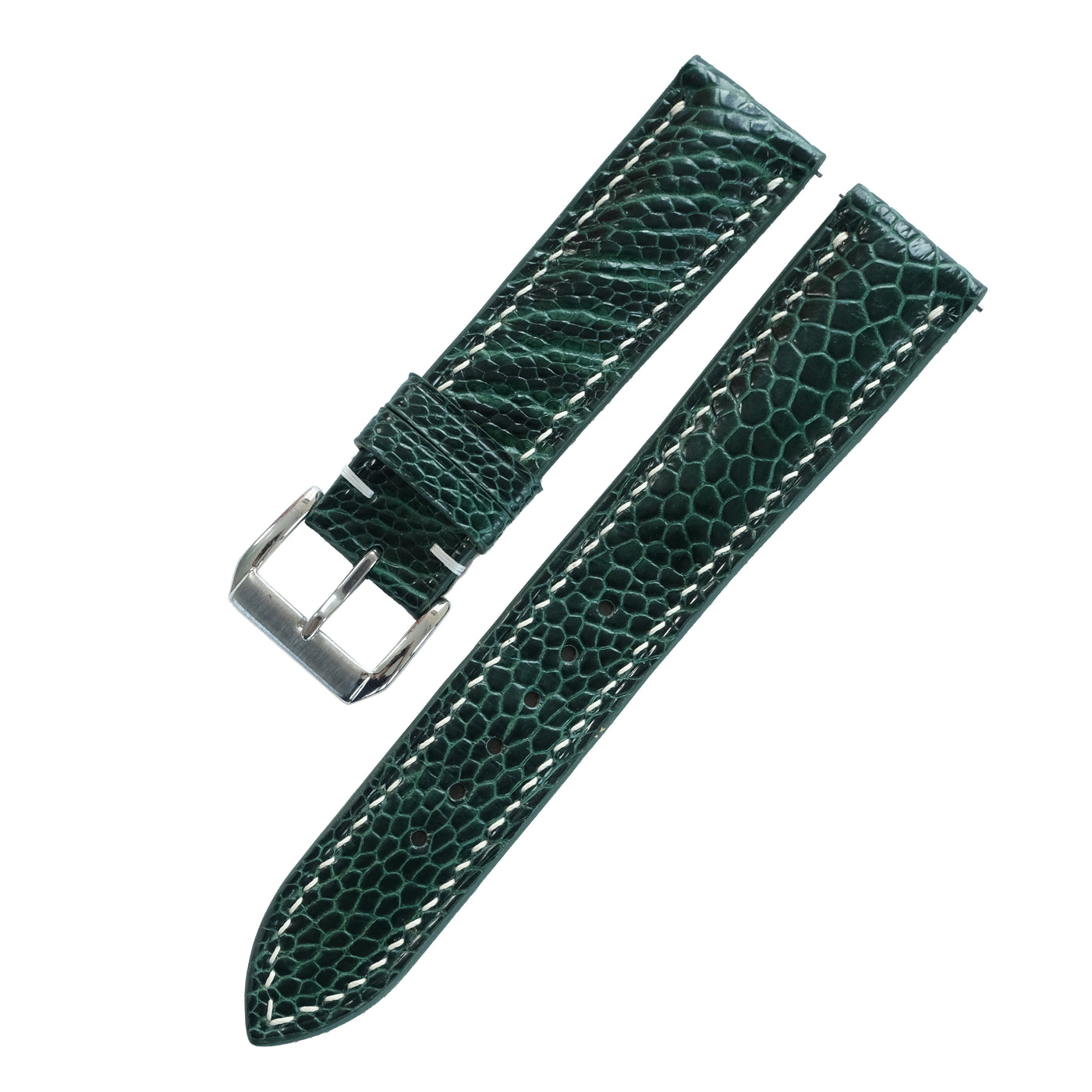 Flat Forest Green Ostrich Leg Leather Watch Strap