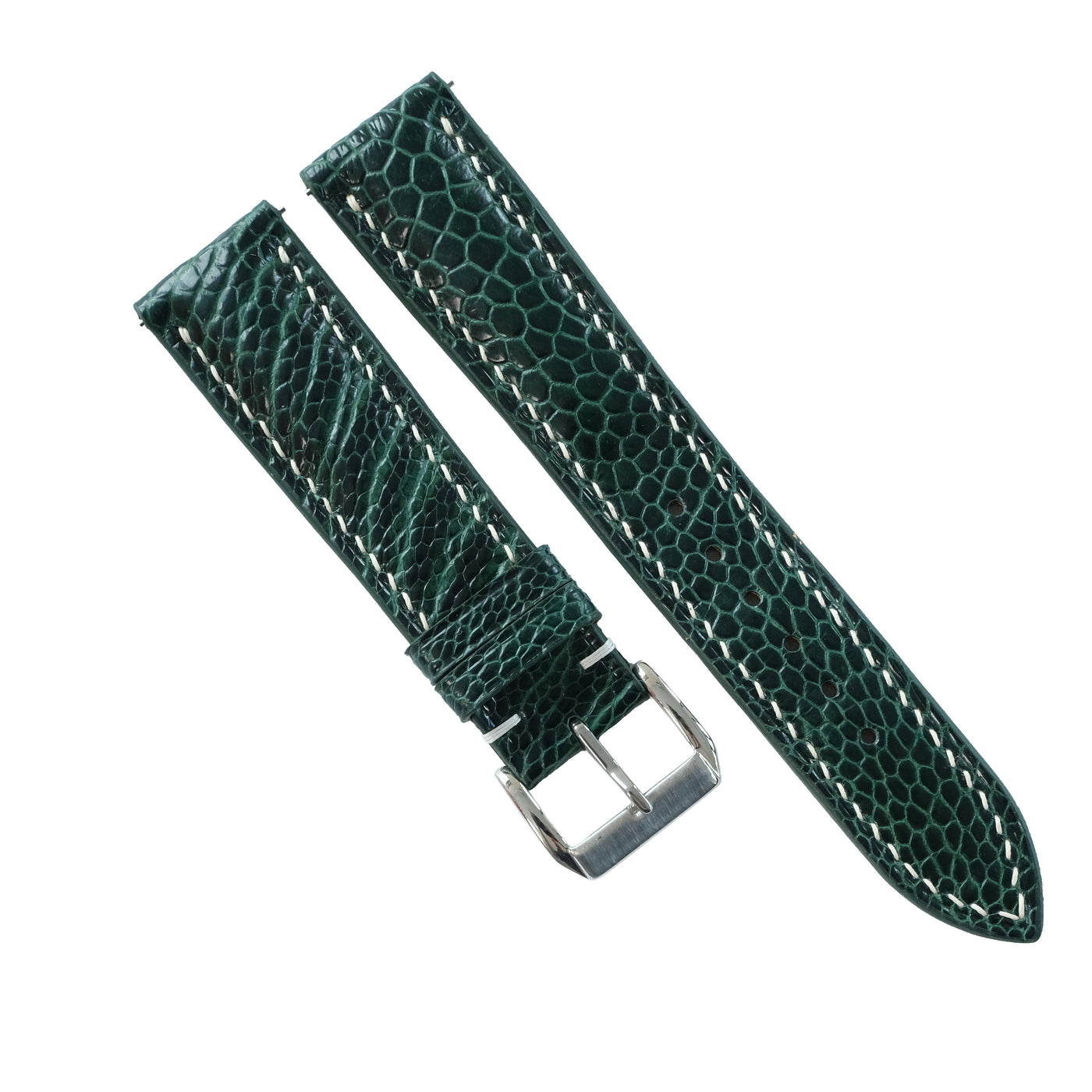 Flat Forest Green Ostrich Leg Leather Watch Strap