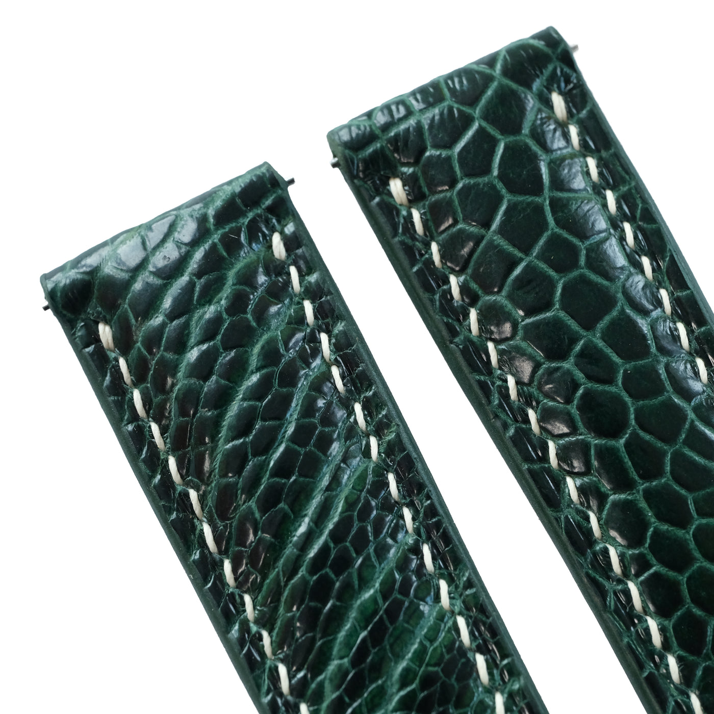 Flat Forest Green Ostrich Leg Leather Watch Strap