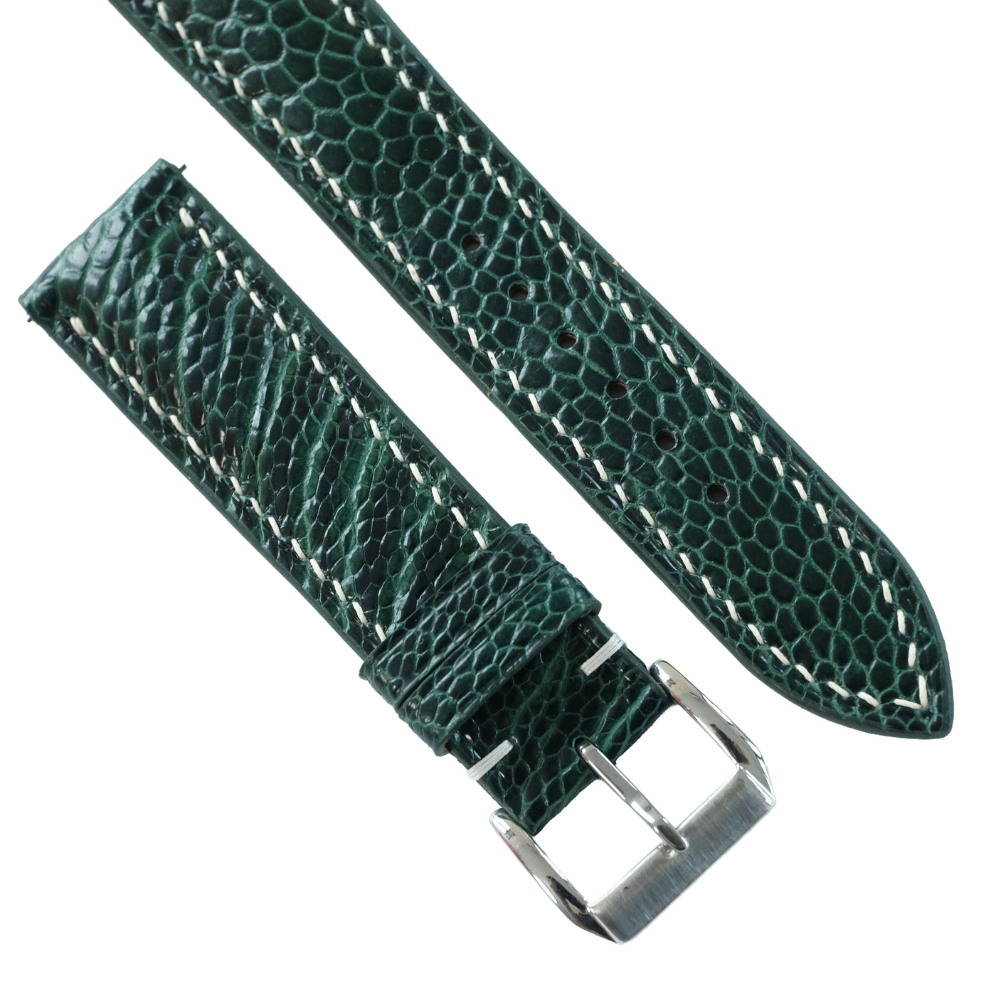 Flat Forest Green Ostrich Leg Leather Watch Strap