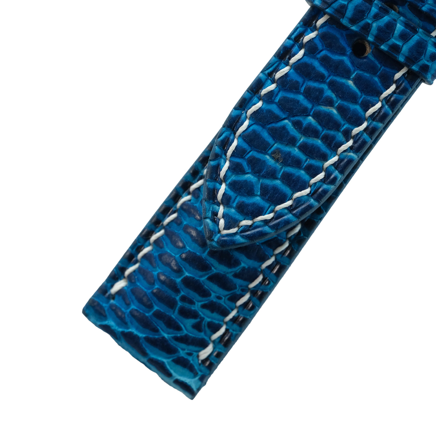 Flat Ocean Blue Hand-Dyed Beaver Tail Leather Watch Strap