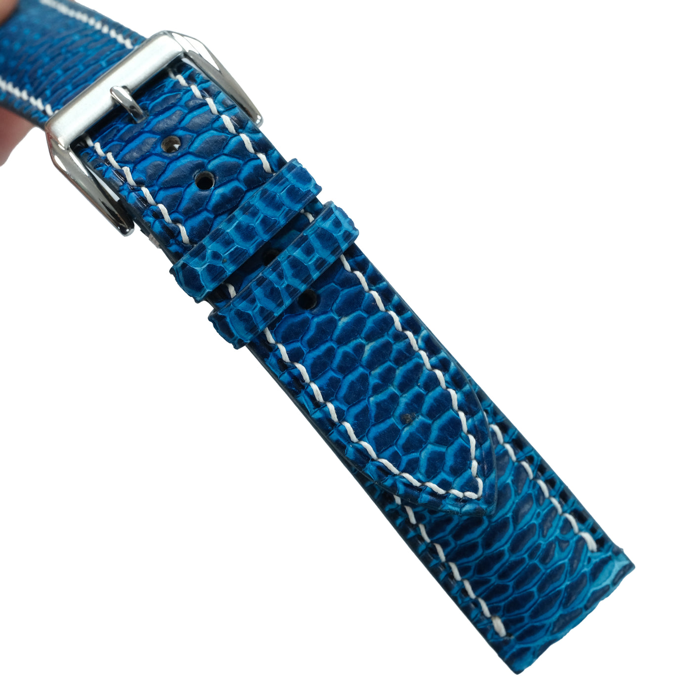 Flat Ocean Blue Hand-Dyed Beaver Tail Leather Watch Strap